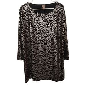 Chico's Shirt Animal Print Metallic Black Silver Leopard Cheetah Size 3 16 XL
